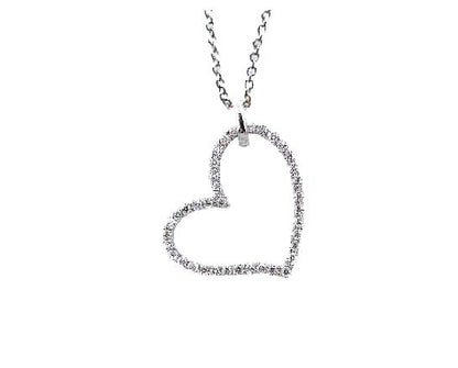 Diamond Pave Side Floating Heart Pendant In 14k White Gold (1/4 Ct.tw.)