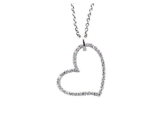 Diamond Pave Side Floating Heart Pendant In 14k White Gold (1/4 Ct.tw.)