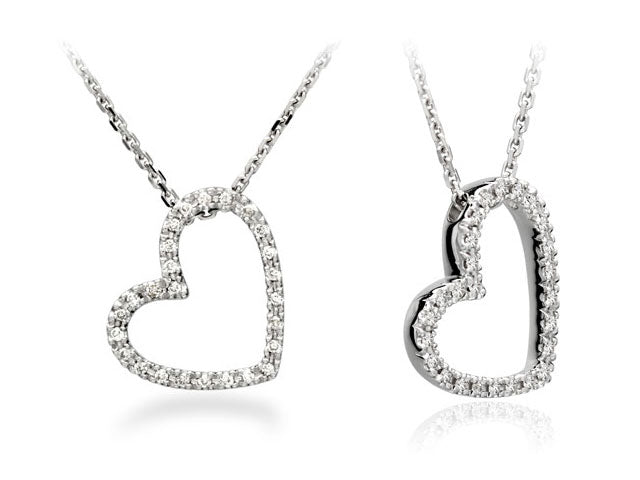 Diamond Floating Heart Pendant In 14k White Gold
