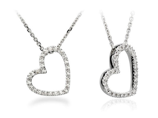 Diamond Floating Heart Pendant In 14k White Gold