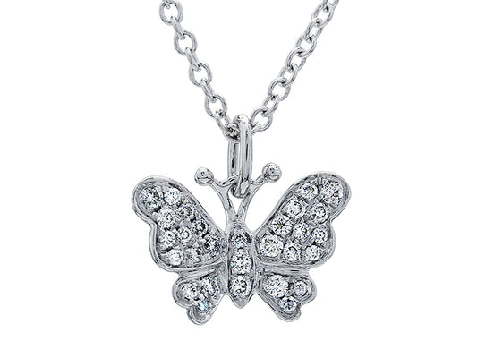 Pave Diamond Butterfly Pendant In 18k White Gold (1/6 Ct.tw.)