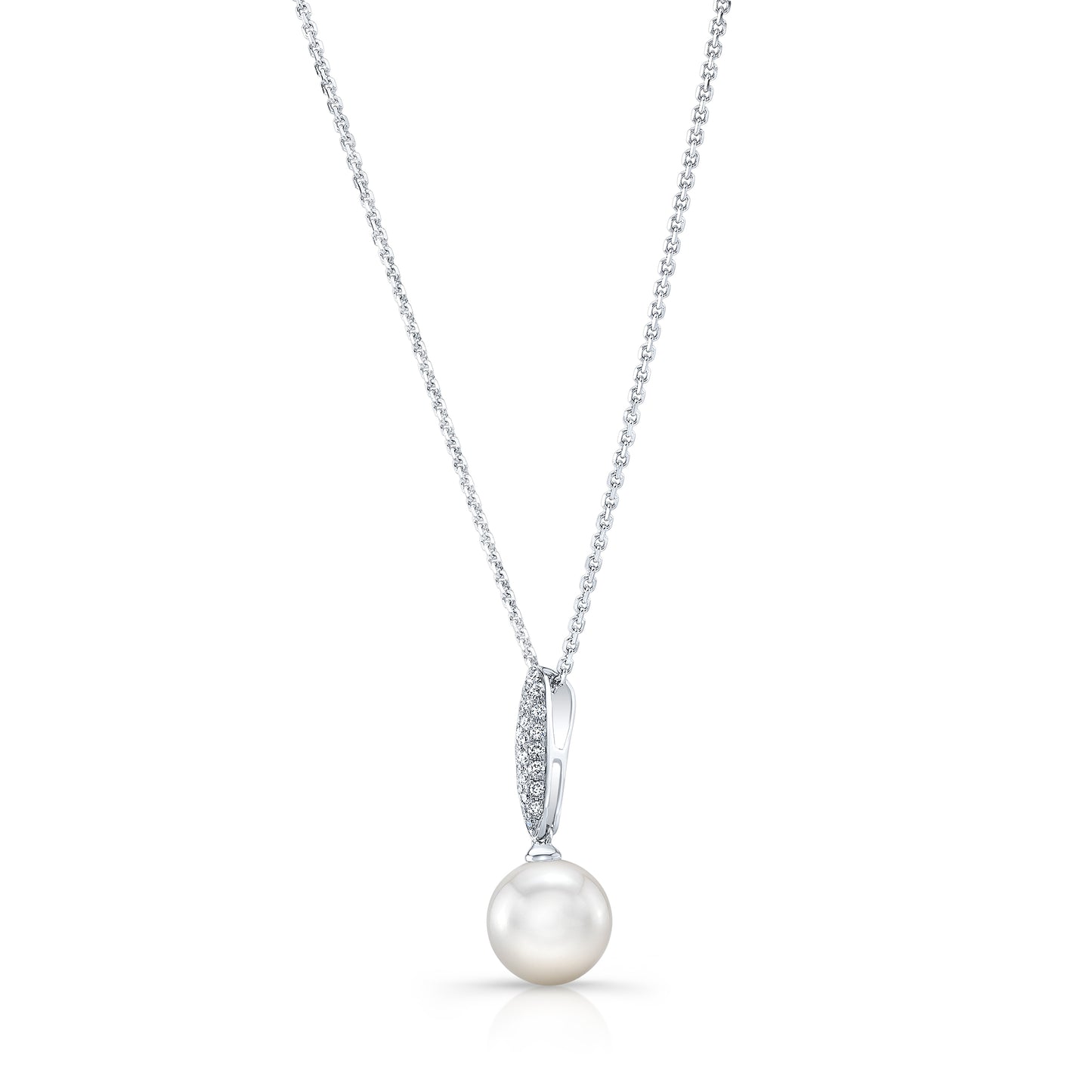 Pearl And Diamond Bale Pendant In 14k White Gold 1/12ctw