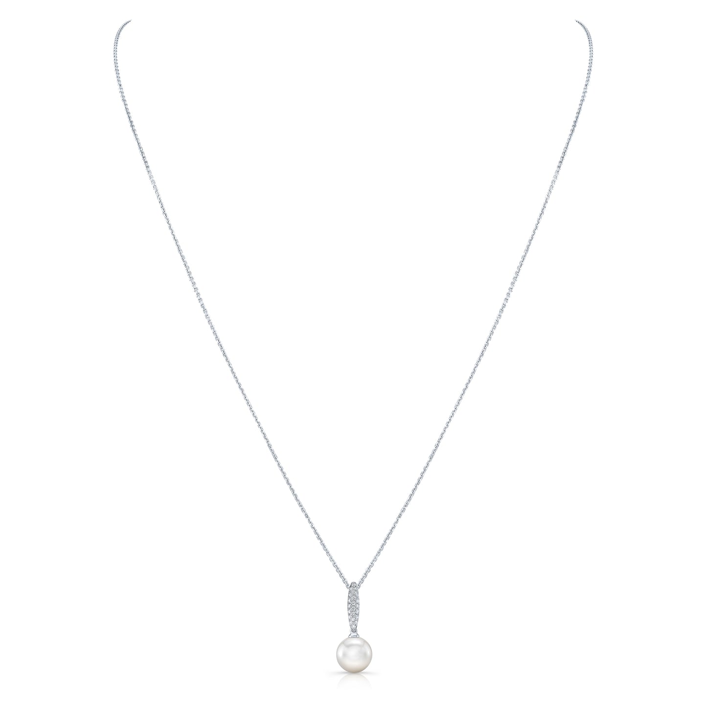Pearl And Diamond Bale Pendant In 14k White Gold 1/12ctw