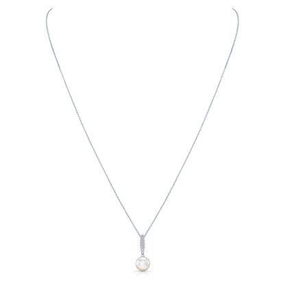 Pearl And Diamond Bale Pendant In 14k White Gold 1/12ctw
