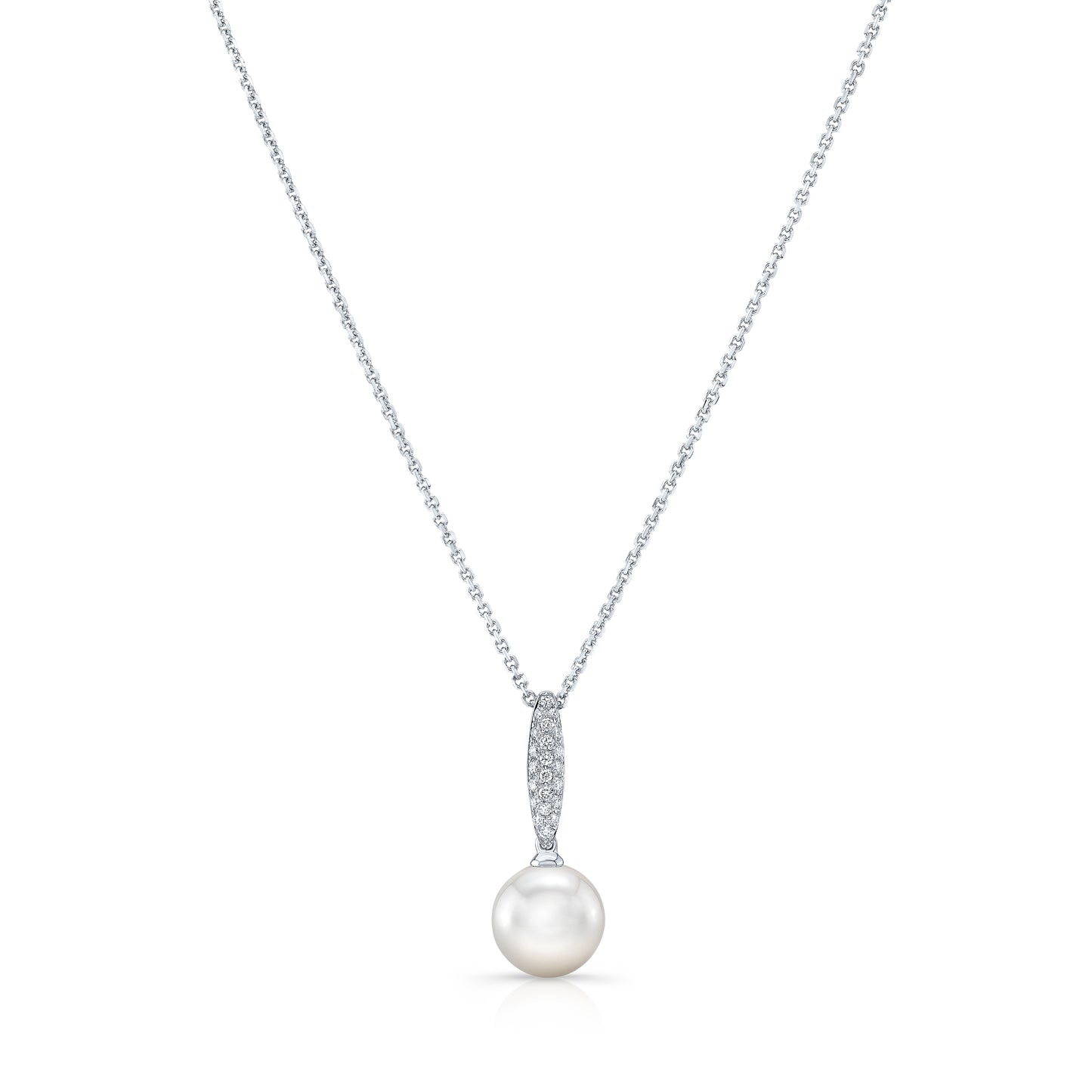 Pearl And Diamond Bale Pendant In 14k White Gold 1/12ctw