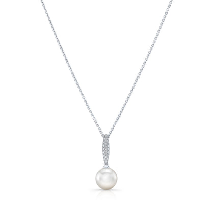 Pearl And Diamond Bale Pendant In 14k White Gold 1/12ctw