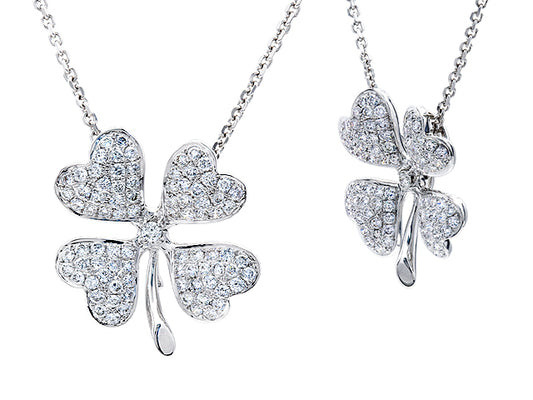 14k White Gold Diamond Clover Pendant