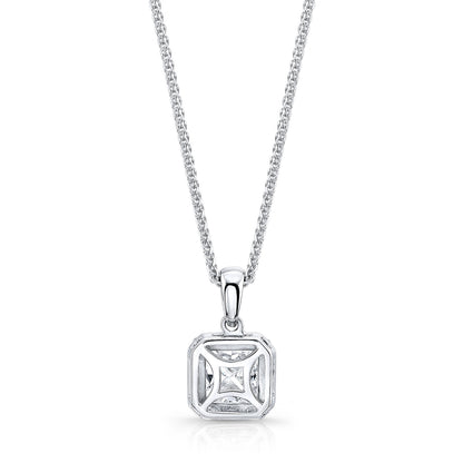 Diamond Princess Cut, Rounded Halo Pendant In 14k White Gold (0.75ct Ctr) 17-inch Chain