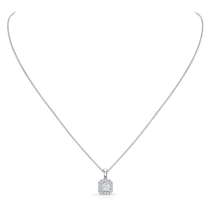 Diamond Princess Cut, Rounded Halo Pendant In 14k White Gold (0.75ct Ctr) 17-inch Chain