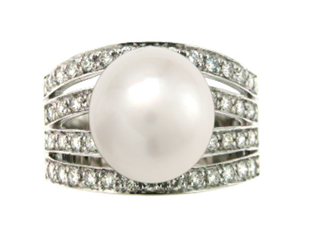 Freshwater Pearl And Diamond Ring In 18k White Gold