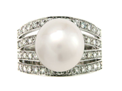 Freshwater Pearl And Diamond Ring In 18k White Gold