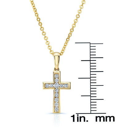 Diamond Channel-set Petite Cross Pendant In 14k Yellow Gold