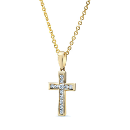 Diamond Channel-set Petite Cross Pendant In 14k Yellow Gold