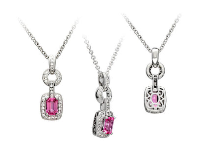 Pink Sapphire And Diamond Mini Doorknocker Pendant In 14k White Gold (6x4mm Center)