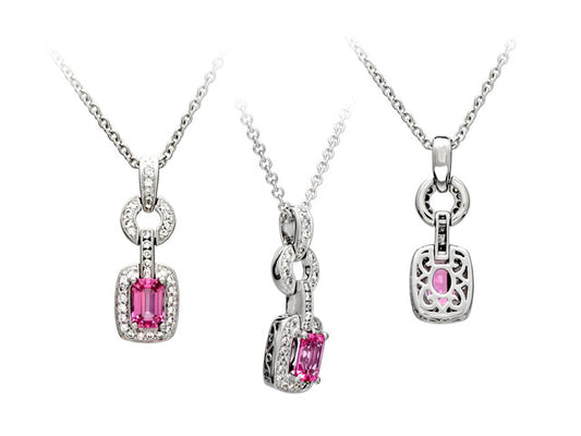 Pink Sapphire And Diamond Mini Doorknocker Pendant In 14k White Gold (6x4mm Center)