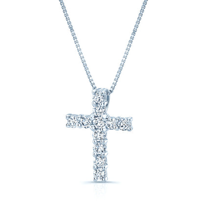 Diamond Prong-set Petite Cross Pendant In 14k White Gold
