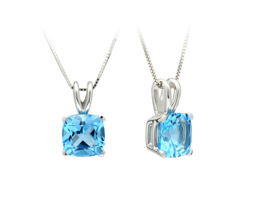 Blue Topaz Cushion Pendant In 14k White Gold