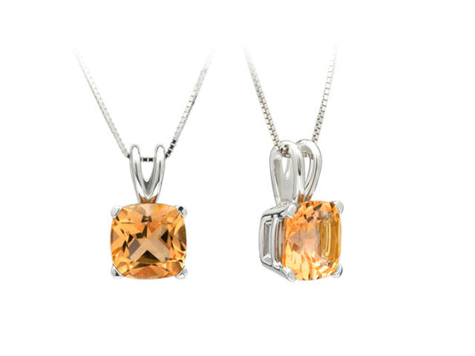 Citrine Cushion Pendant In 14k White Gold