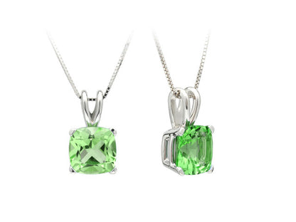 Peridot Cushion Solitaire Pendant In 14k White Gold 18-in Baby Box Ch
