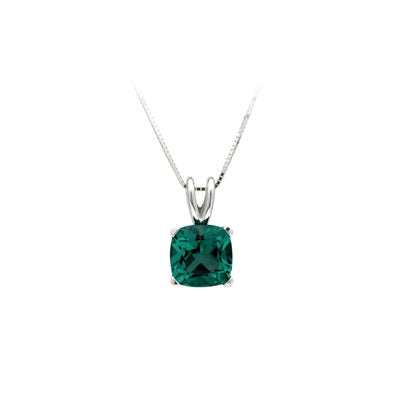 Created Emerald Cushion Solitaire Pendant In 14k White Gold 18-in Baby Box Ch