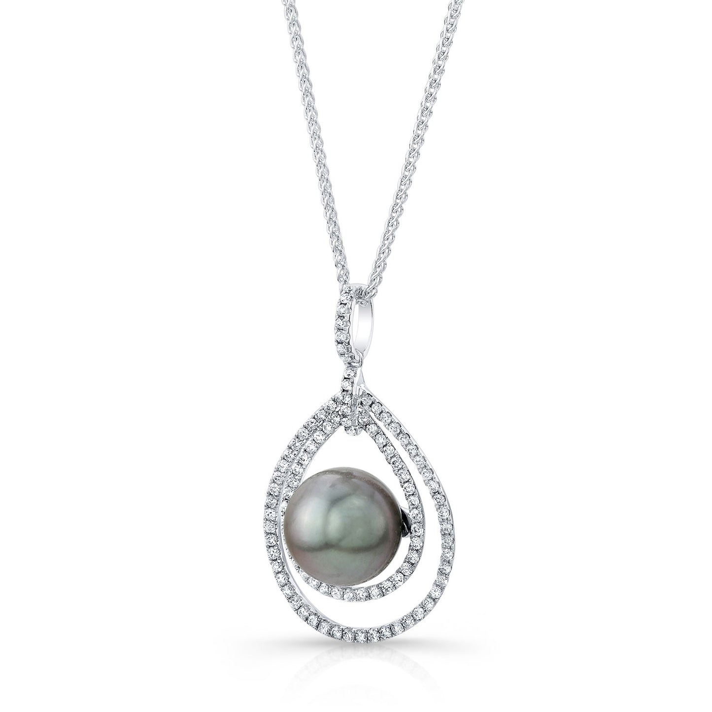 Black Tahitian Pearl & Diamond Pendant In 14k White Gold