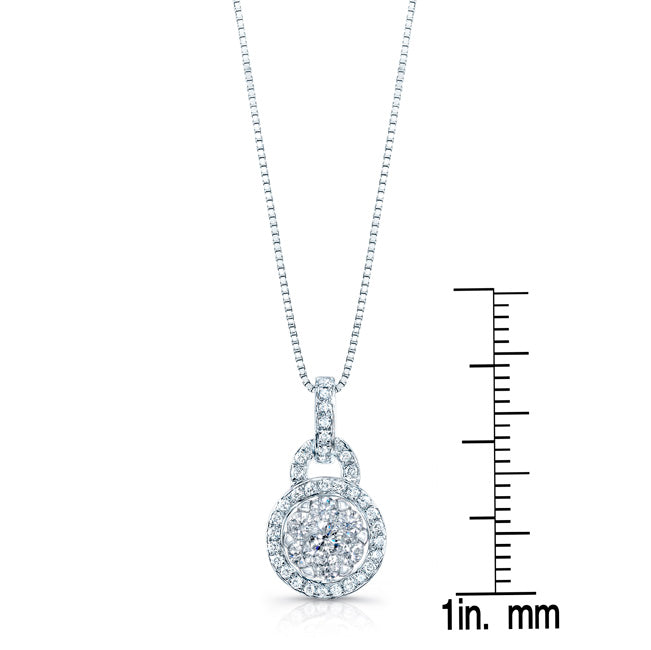 Diamond Halo Arched Hinge Pendant In 14k White Gold