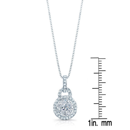 Diamond Halo Arched Hinge Pendant In 14k White Gold