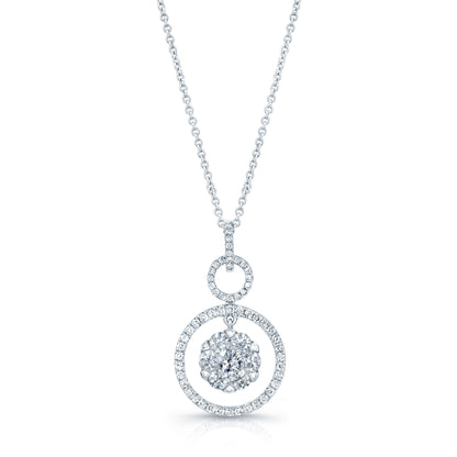 Diamond Hanging Circles Pendant In 14k White Gold