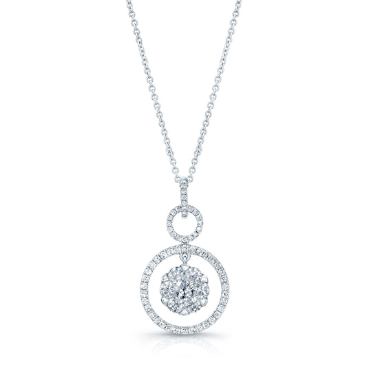 Diamond Hanging Circles Pendant In 14k White Gold