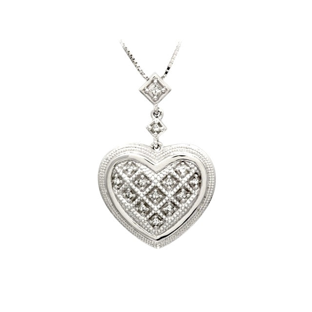 Diamond Quilted Heart Pendant With Milgrain Detail In 14k White Gold