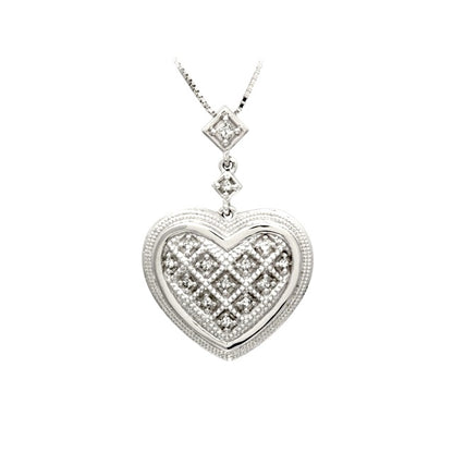 Diamond Quilted Heart Pendant With Milgrain Detail In 14k White Gold