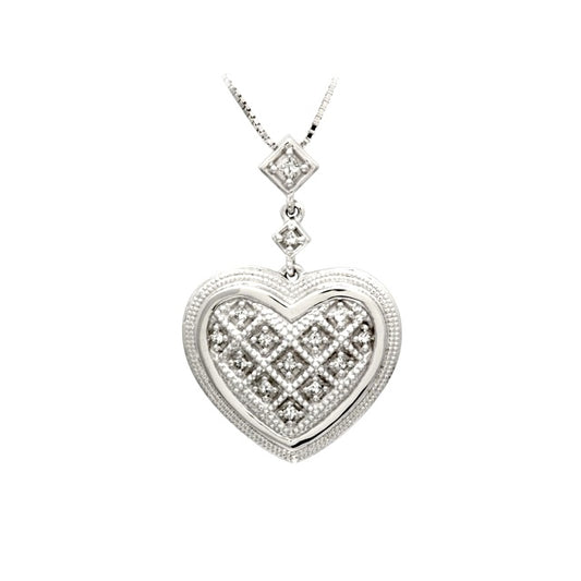 Diamond Quilted Heart Pendant With Milgrain Detail In 14k White Gold