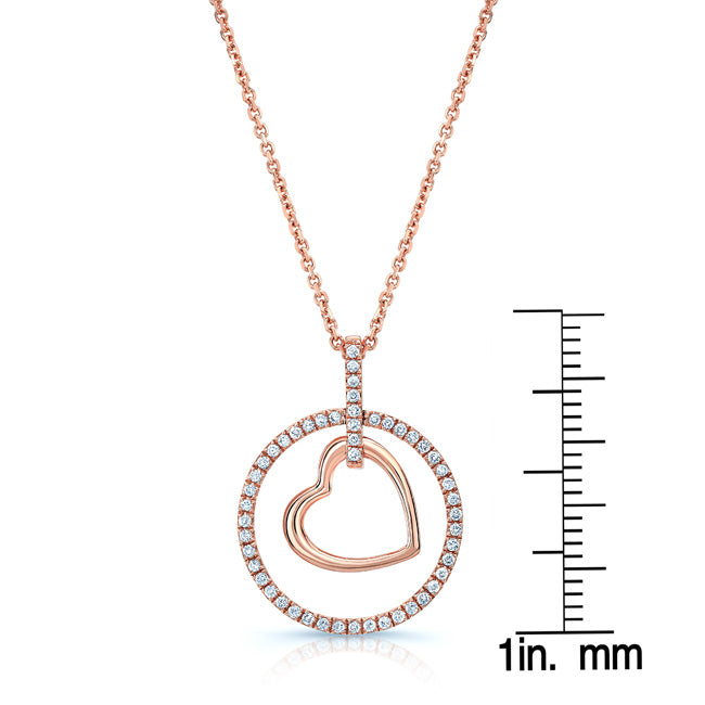 Heart In Circle Diamond Pendant In 14k Rose Gold (1/6 Ct.tw.)