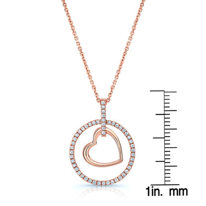 Heart In Circle Diamond Pendant In 14k Rose Gold (1/6 Ct.tw.)