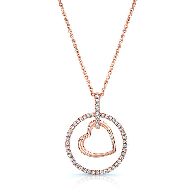 Heart In Circle Diamond Pendant In 14k Rose Gold (1/6 Ct.tw.)