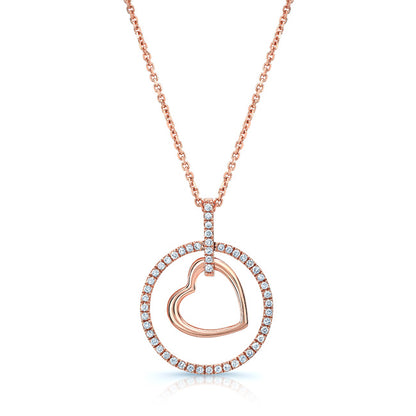 Heart In Circle Diamond Pendant In 14k Rose Gold (1/6 Ct.tw.)