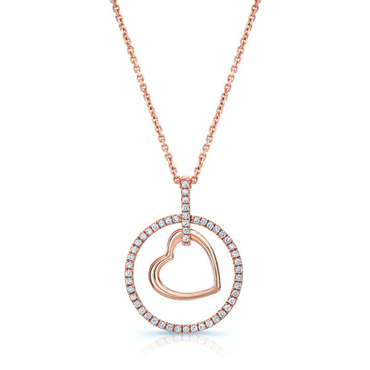 Heart In Circle Diamond Pendant In 14k Rose Gold (1/6 Ct.tw.)