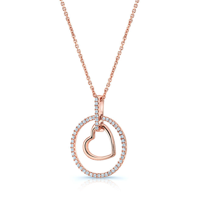 Heart In Circle Diamond Pendant In 14k Rose Gold (1/6 Ct.tw.)