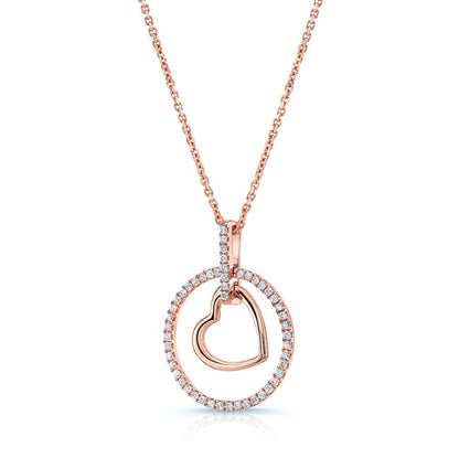 Heart In Circle Diamond Pendant In 14k Rose Gold (1/6 Ct.tw.)