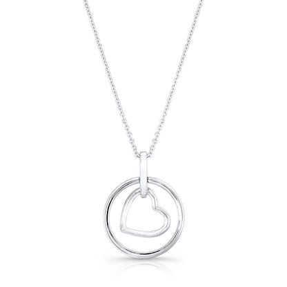 Diamond Heart In Circle Pendant In 14k White Gold
