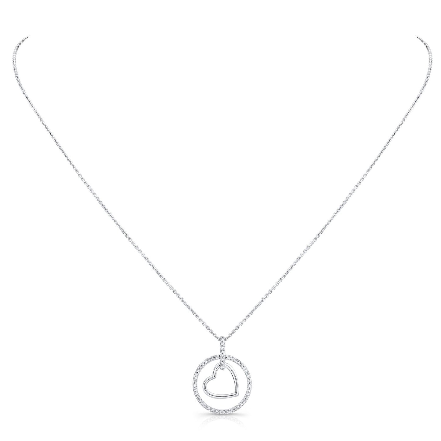 Diamond Heart In Circle Pendant In 14k White Gold