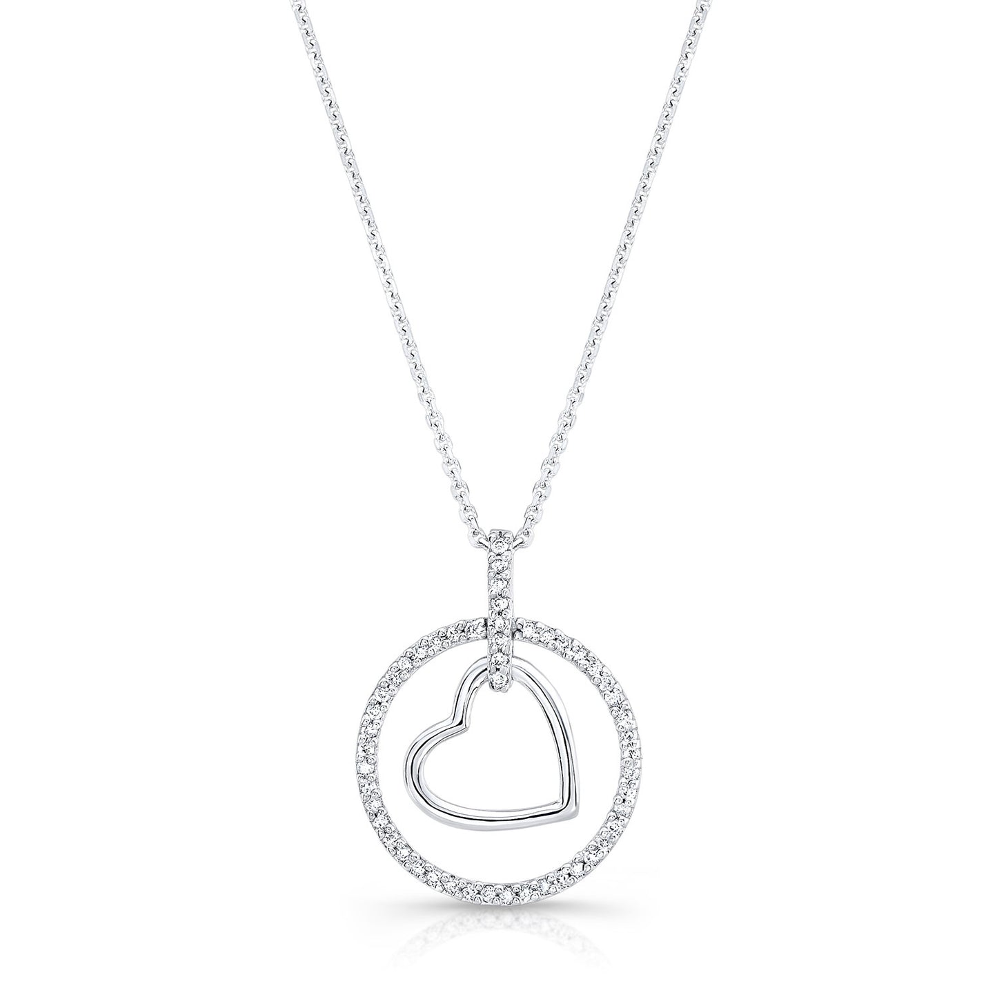 Diamond Heart In Circle Pendant In 14k White Gold