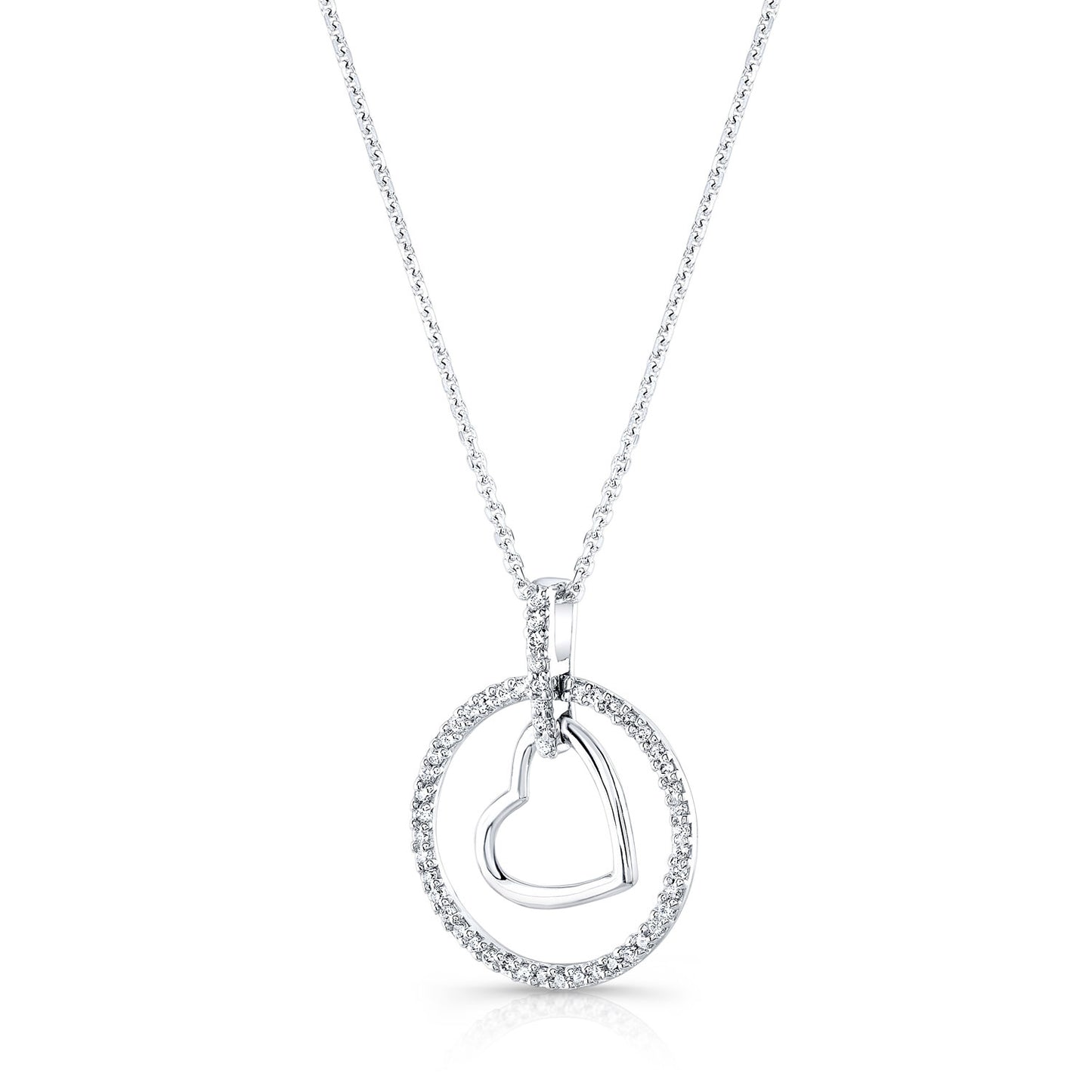 Diamond Heart In Circle Pendant In 14k White Gold