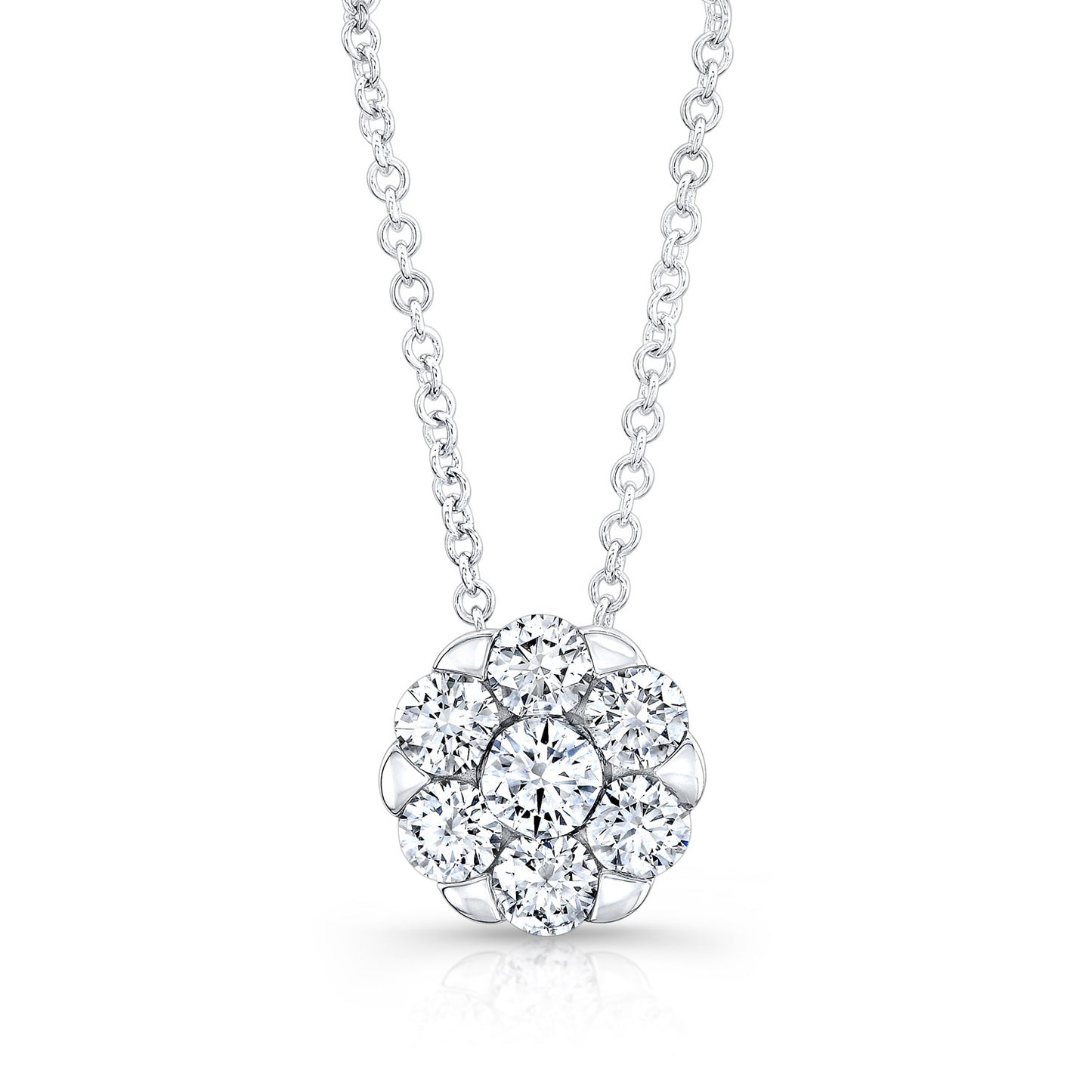 Diamond Coronet Solitaire Pendant In 18k White Gold (3/4 Ct.tw), 18 Inch Chain