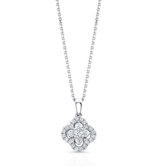 Diamond Clover Halo Pendant In 14k White Gold