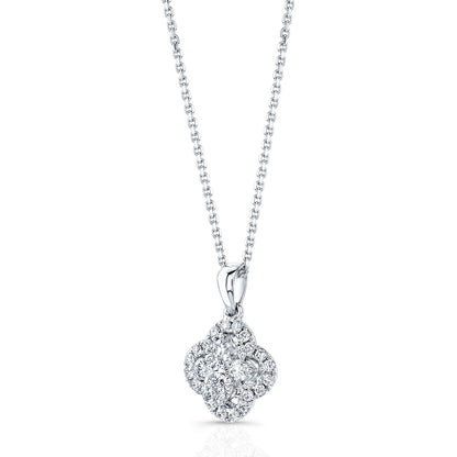 Diamond Clover Halo Pendant In 14k White Gold