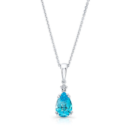 Blue Topaz And Diamond Pendant In 14k White Gold