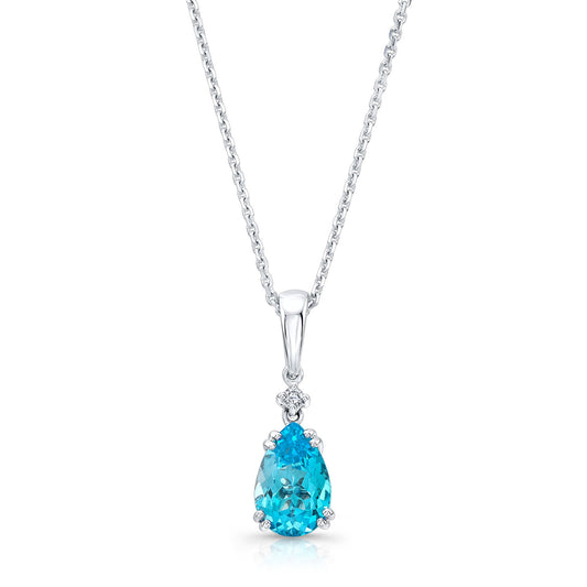 Blue Topaz And Diamond Pendant In 14k White Gold