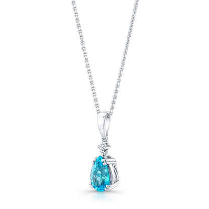 Blue Topaz And Diamond Pendant In 14k White Gold