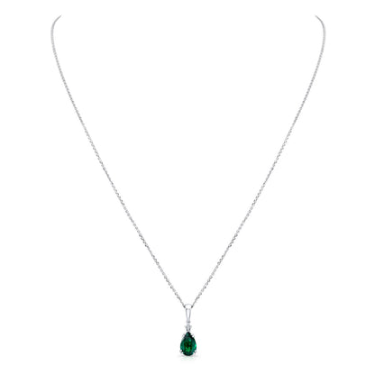 Created Emerald And Diamond Teardrop Pendant In 14k White Gold (18-in Curb Chain)